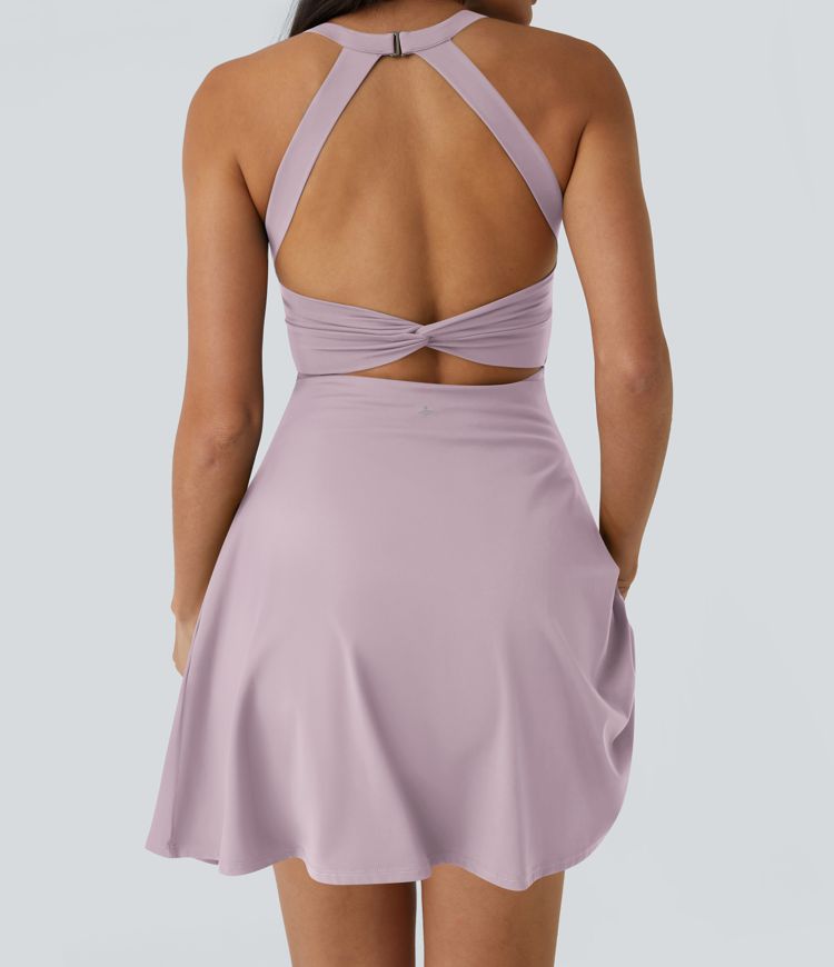 SoftlyZero™ Airy Backless Twisted Flare Low Support Dance Active Dress-Longer Length-Easy Peezy Edition A-D Cups