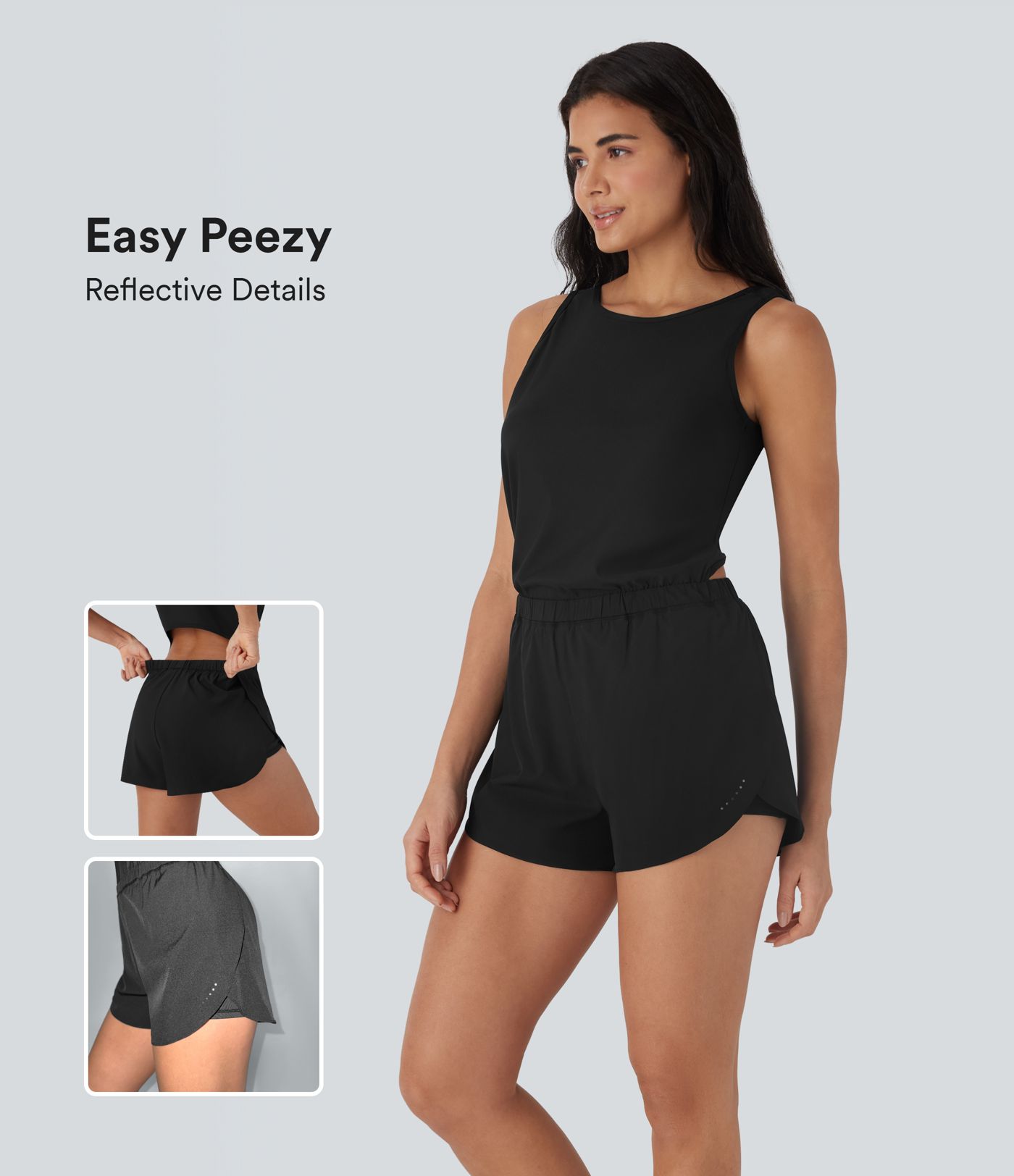 Reflective 2-in-1 Quick Dry Running Romper with Pockets-Easy Peezy Edition-UPF50+