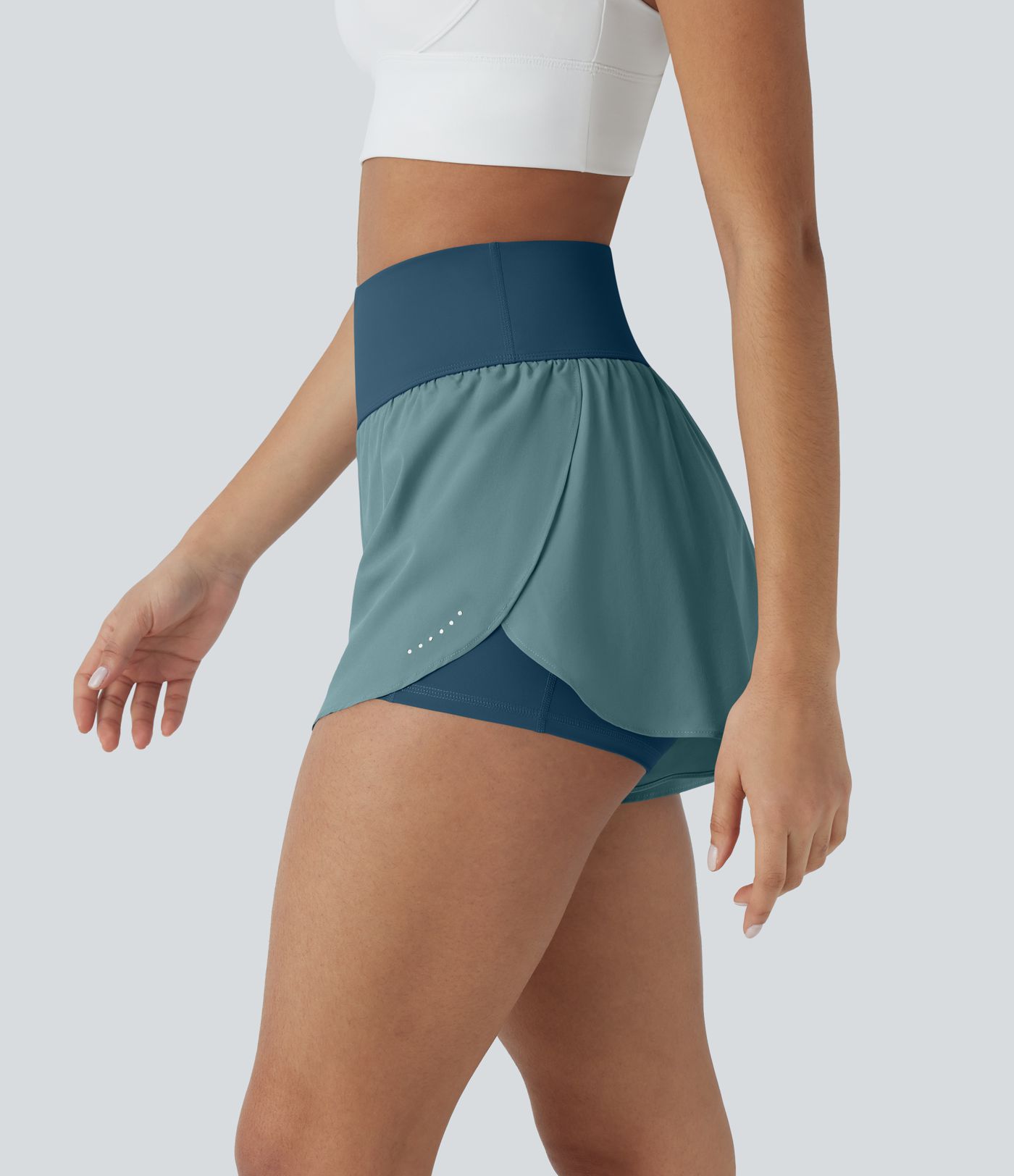 SoftlyZero™ QuickDry High Waisted Tummy Control Reflective Dots Crossover Hem 2-in-1 Running Shorts 3'' with Pockets