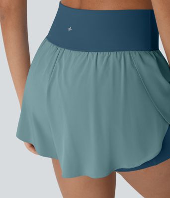 SoftlyZero™ QuickDry High Waisted Tummy Control Reflective Dots Crossover Hem 2-in-1 Running Shorts 3'' with Pockets