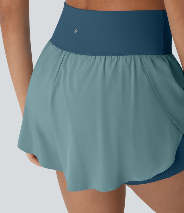 SoftlyZero™ QuickDry High Waisted Tummy Control Reflective Dots Crossover Hem 2-in-1 Running Shorts 3'' with Pockets