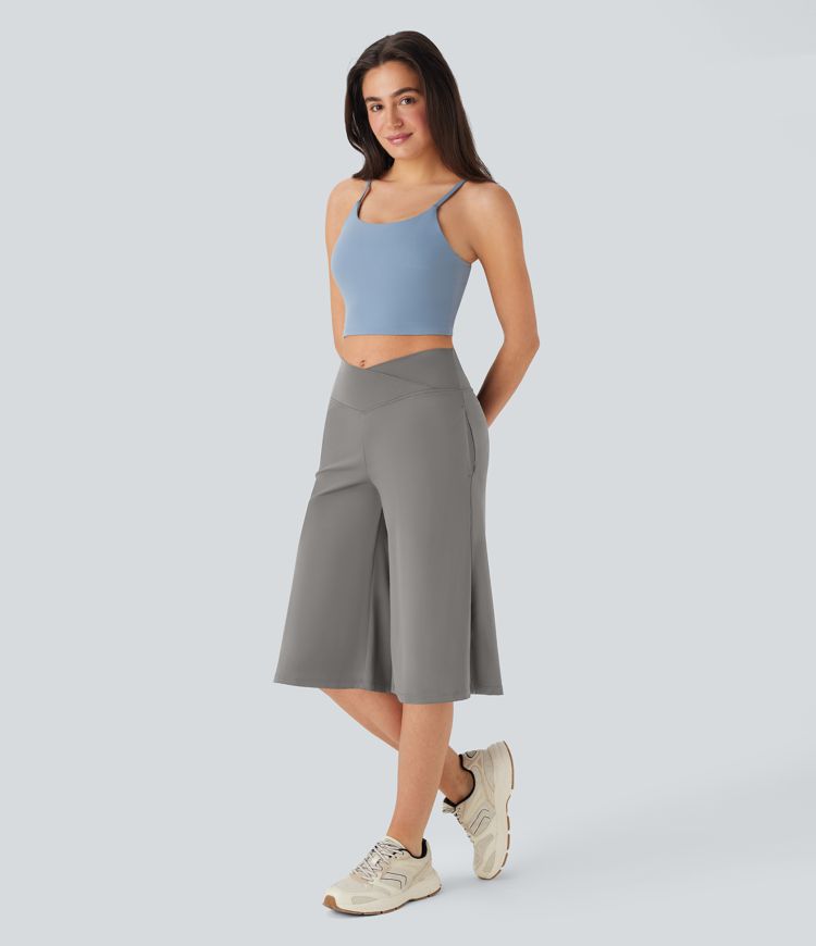 SoftlyZero™ Pantalones de Yoga Crossover de Pierna Ancha de Cintura Alta con Toque Fresco y Bolsillos