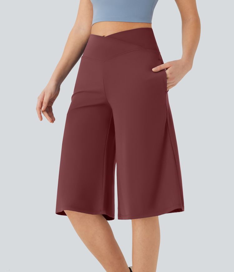SoftlyZero™ Airy Crossover High Waisted Wide Leg Cool Touch Yoga Pedal Pusher Pants with Pockets