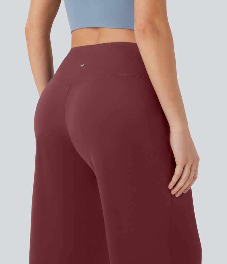 Pantalones de yoga Softlyzero™ Airy de tiro alto cruzado con bolsillos en tacto frío