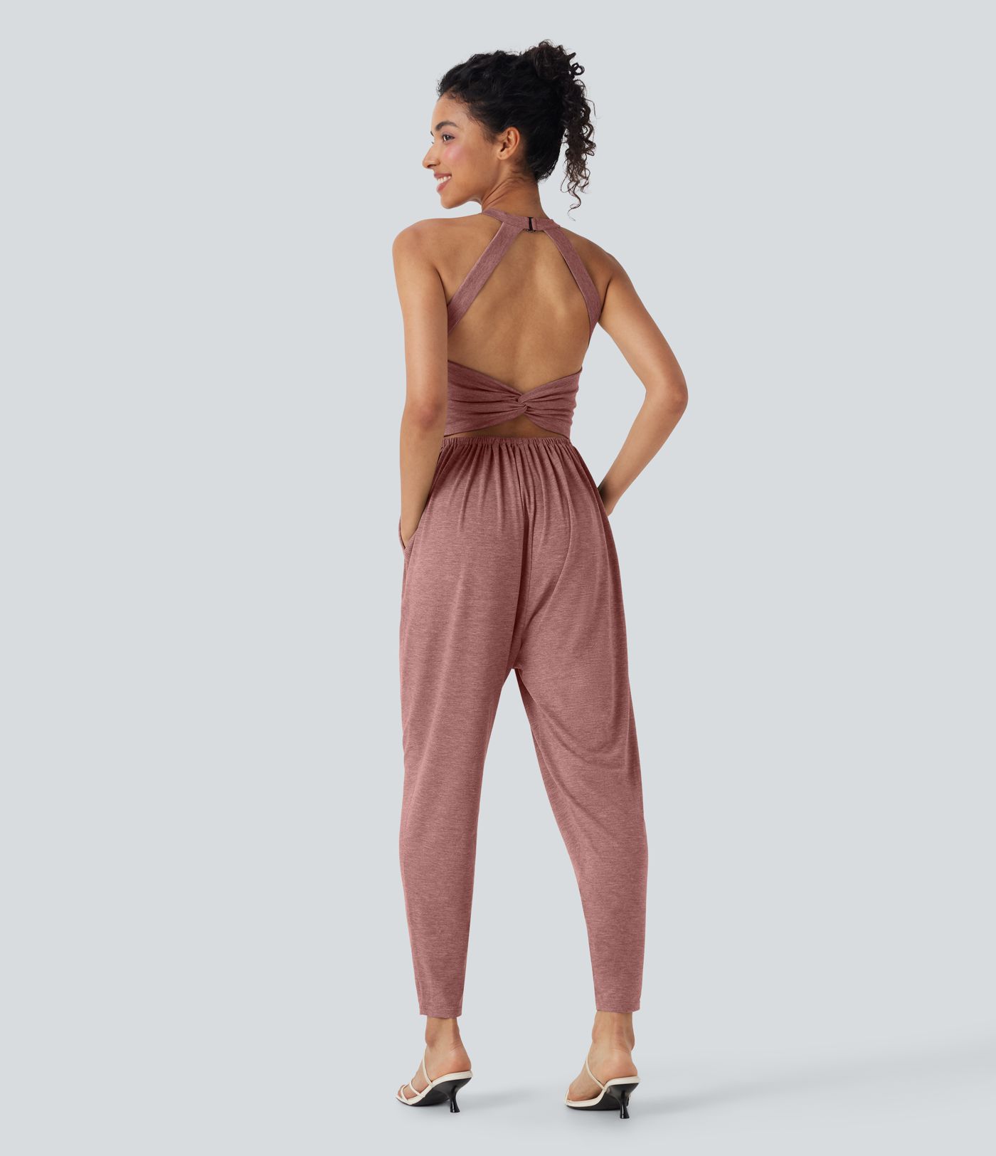 U Neck Harem Casual Jumpsuit with Pockets-Easy Peezy Edition D-F Cups
