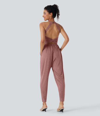 U Neck Harem Casual Jumpsuit with Pockets-Easy Peezy Edition D-F Cups