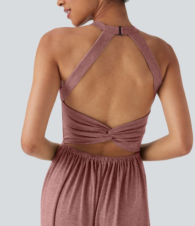 U Neck Harem Casual Jumpsuit with Pockets-Easy Peezy Edition D-F Cups