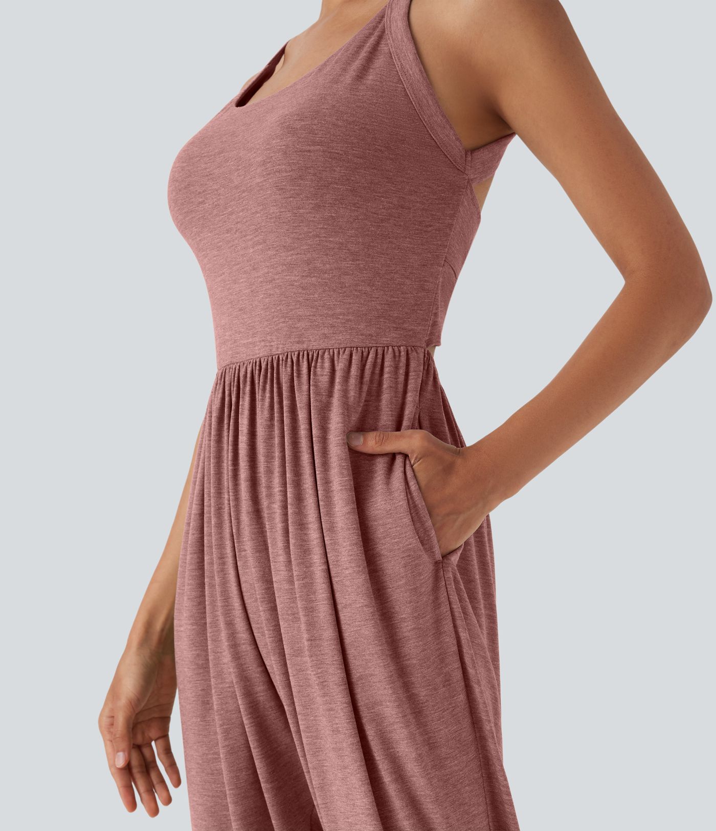 U Neck Harem Casual Jumpsuit with Pockets-Easy Peezy Edition D-F Cups