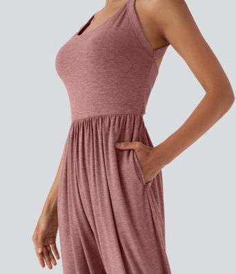 U Neck Harem Casual Jumpsuit with Pockets-Easy Peezy Edition D-F Cups