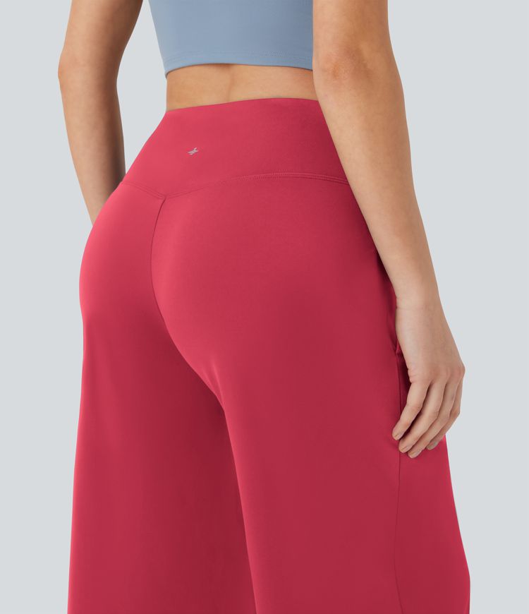 SoftlyZero™ Airy Crossover High Waisted Wide Leg Cool Touch Yoga Pedal Pusher Pants with Pockets