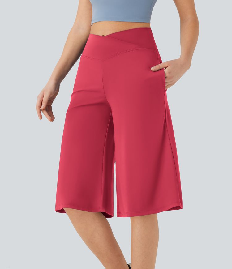 SoftlyZero™ Airy Crossover High Waisted Wide Leg Cool Touch Yoga Pedal Pusher Pants with Pockets