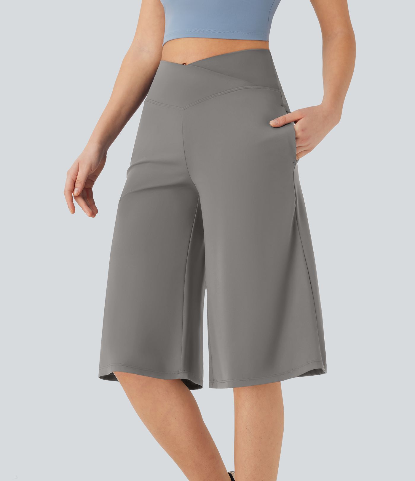 SoftlyZero™ Pantalones de Yoga Crossover de Pierna Ancha de Cintura Alta con Toque Fresco y Bolsillos