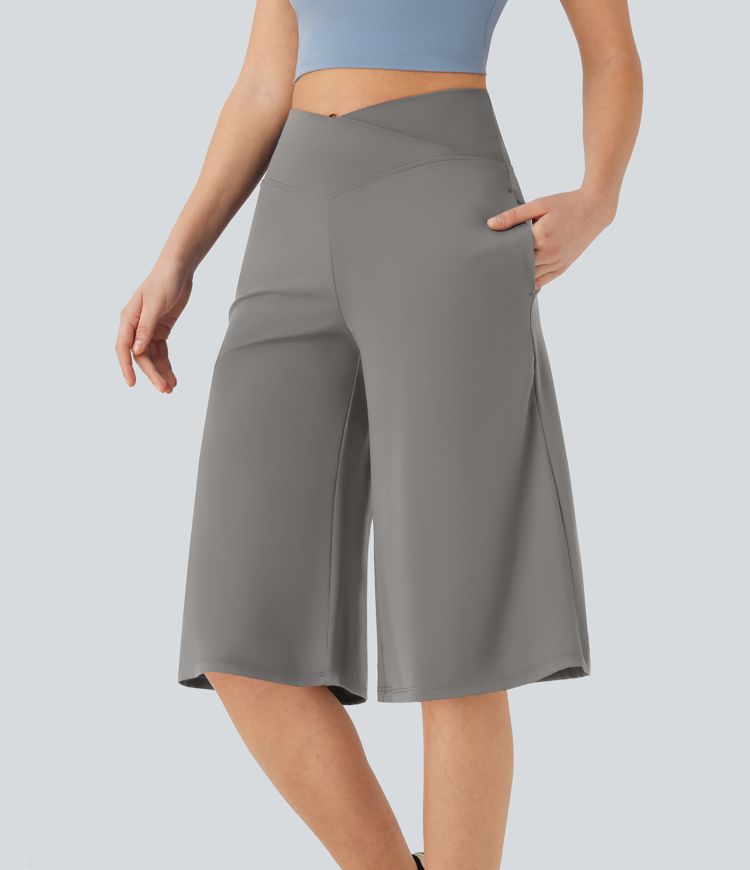 SoftlyZero™ Pantalones de Yoga Crossover de Pierna Ancha de Cintura Alta con Toque Fresco y Bolsillos