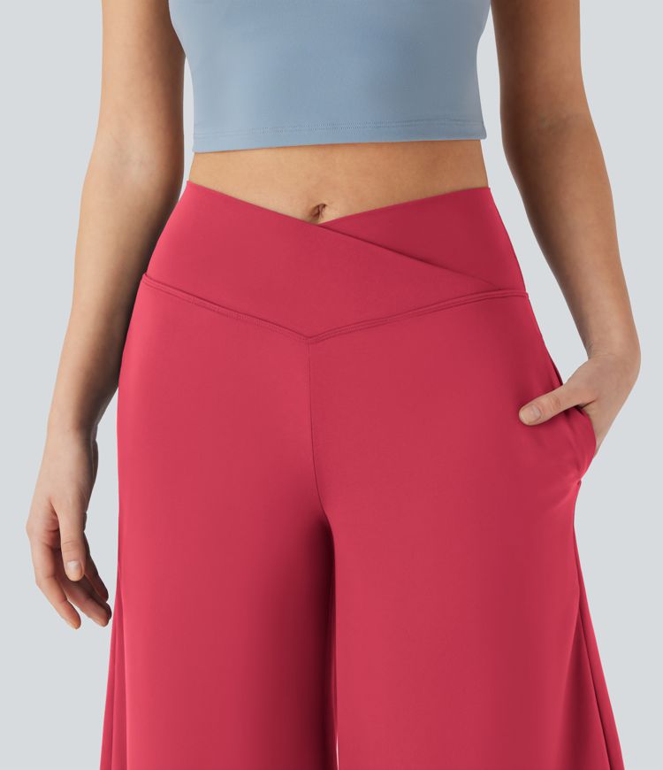 SoftlyZero™ Airy Crossover High Waisted Wide Leg Cool Touch Yoga Pedal Pusher Pants with Pockets
