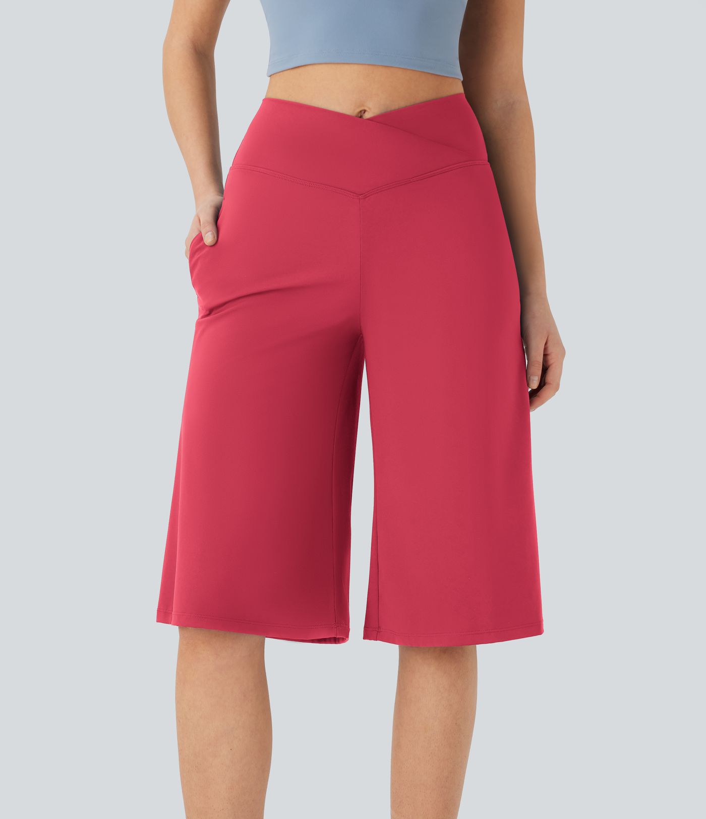 SoftlyZero™ Airy Crossover High Waisted Wide Leg Cool Touch Yoga Pedal Pusher Pants with Pockets