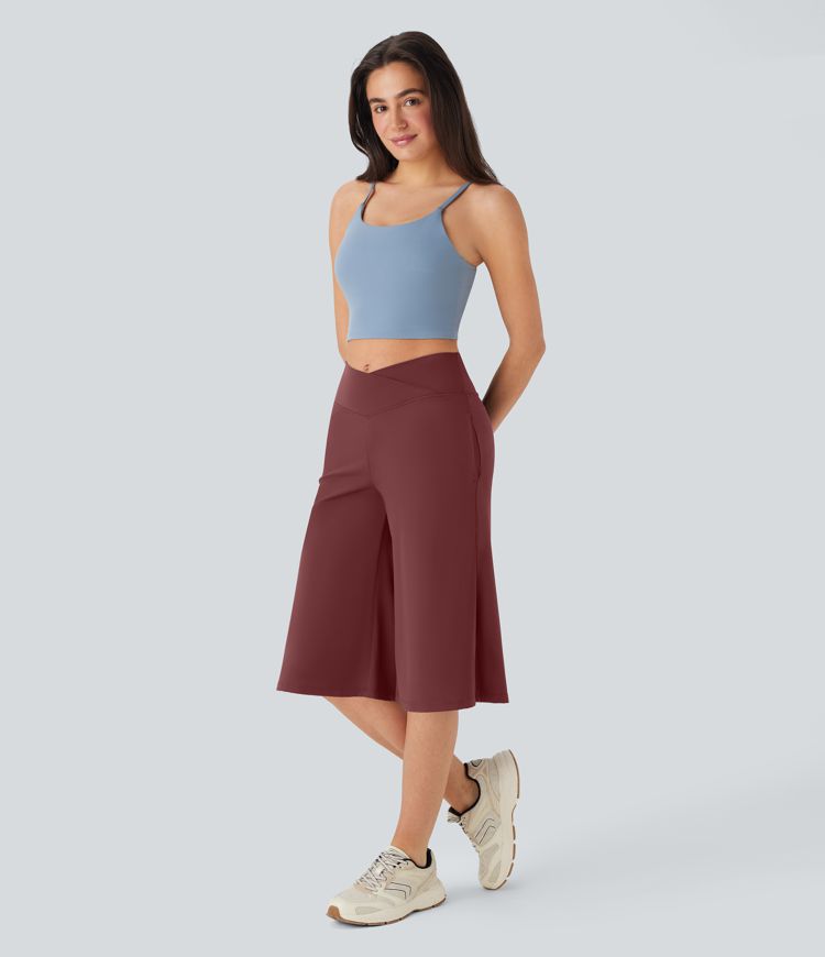 Pantalones de yoga Softlyzero™ Airy de tiro alto cruzado con bolsillos en tacto frío