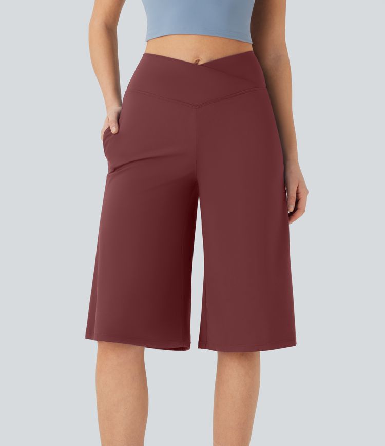 Pantalones de yoga Softlyzero™ Airy de tiro alto cruzado con bolsillos en tacto frío