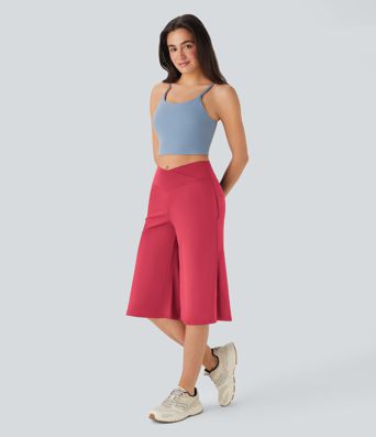 SoftlyZero™ Airy Crossover High Waisted Wide Leg Cool Touch Yoga Pedal Pusher Pants with Pockets