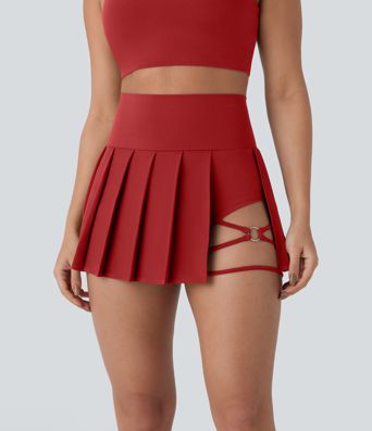Breezeful™ High Waisted Pleated 2-in-1 Side & Pocket Asymmetric Hem Quick Dry Mini Dance Skirt