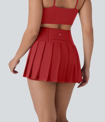 Breezeful™ High Waisted Pleated 2-in-1 Side & Pocket Asymmetric Hem Quick Dry Mini Dance Skirt