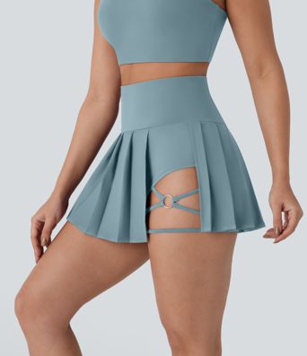 Breezeful™ High Waisted Pleated 2-in-1 Side & Pocket Asymmetric Hem Quick Dry Mini Dance Skirt