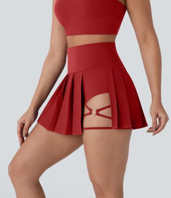 Breezeful™ High Waisted Pleated 2-in-1 Side & Pocket Asymmetric Hem Quick Dry Mini Dance Skirt
