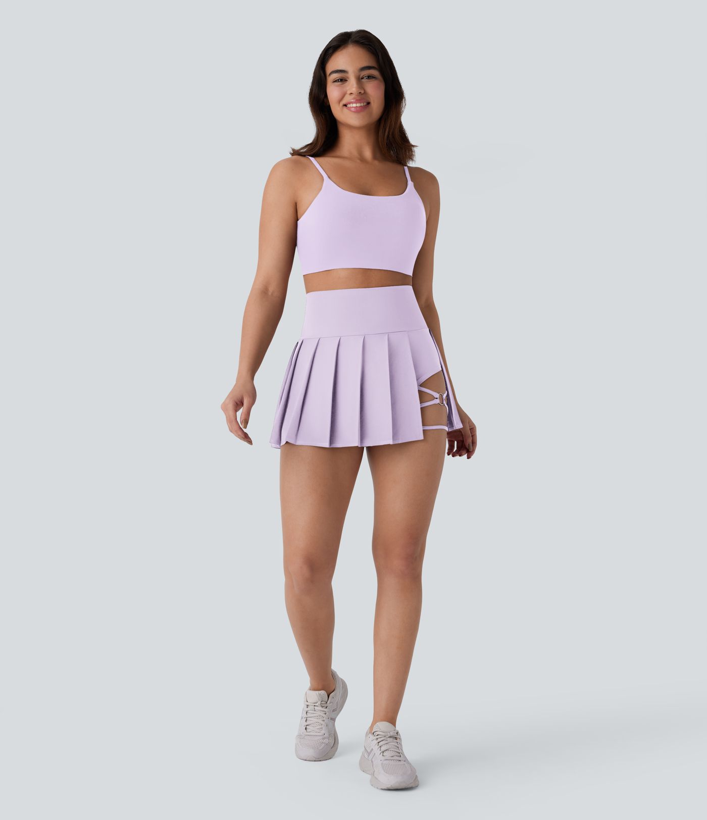 Breezeful™ High Waisted Pleated 2-in-1 Side & Pocket Asymmetric Hem Quick Dry Mini Dance Skirt