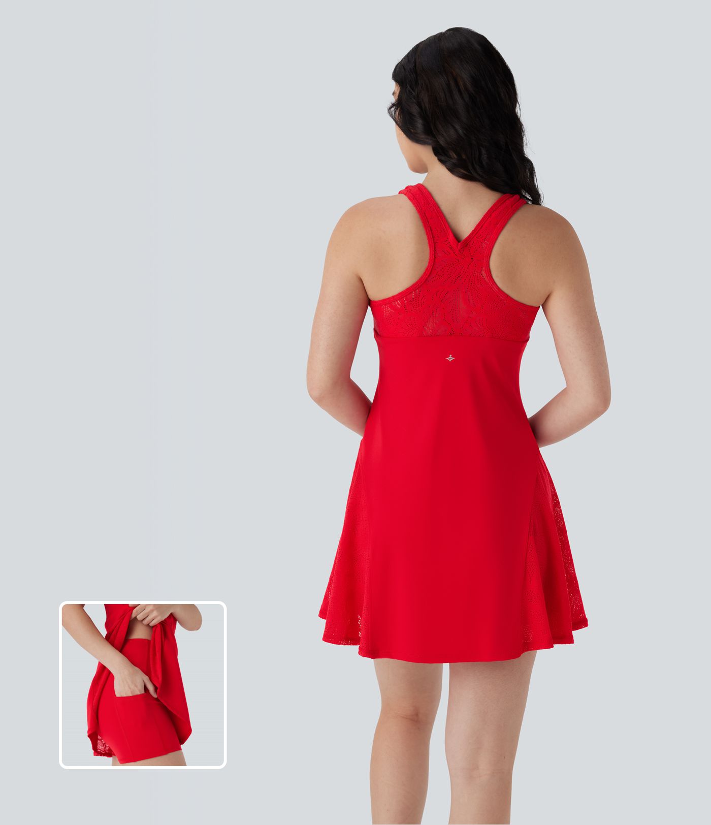 Robe active de yoga 2 pièces Softlyzero™ Airy mini à dos nageur avec dentelle contrastante, toucher frais et poche - UPF50+