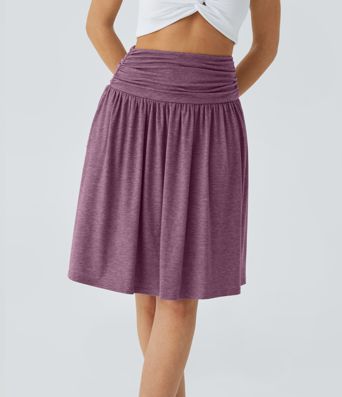 High Waisted Ruched Pocket Flowy Skirt