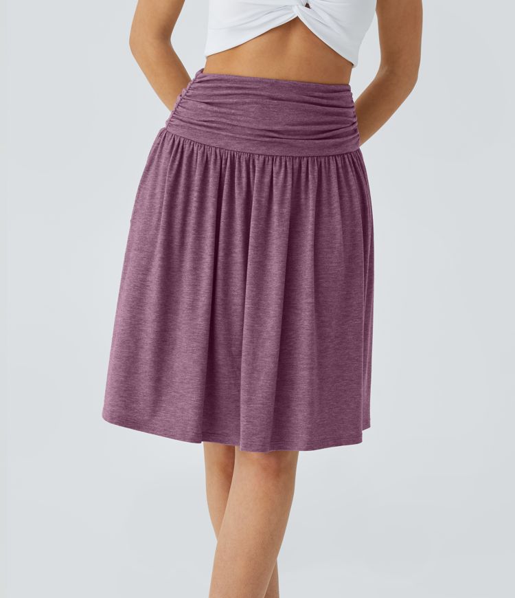 High Waisted Ruched Pocket Flowy Skirt