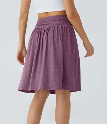 High Waisted Ruched Pocket Flowy Skirt