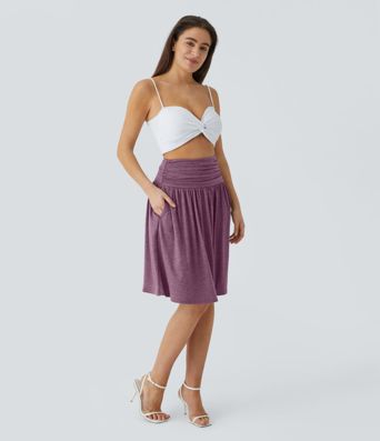 High Waisted Ruched Pocket Flowy Skirt