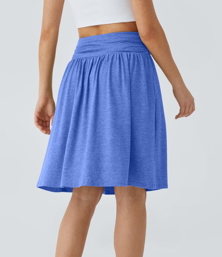 High Waisted Ruched Pocket Women Flowy Midi Skirt