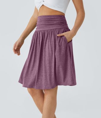 High Waisted Ruched Pocket Flowy Skirt