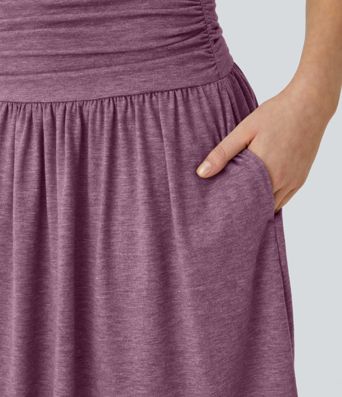 High Waisted Ruched Pocket Flowy Skirt