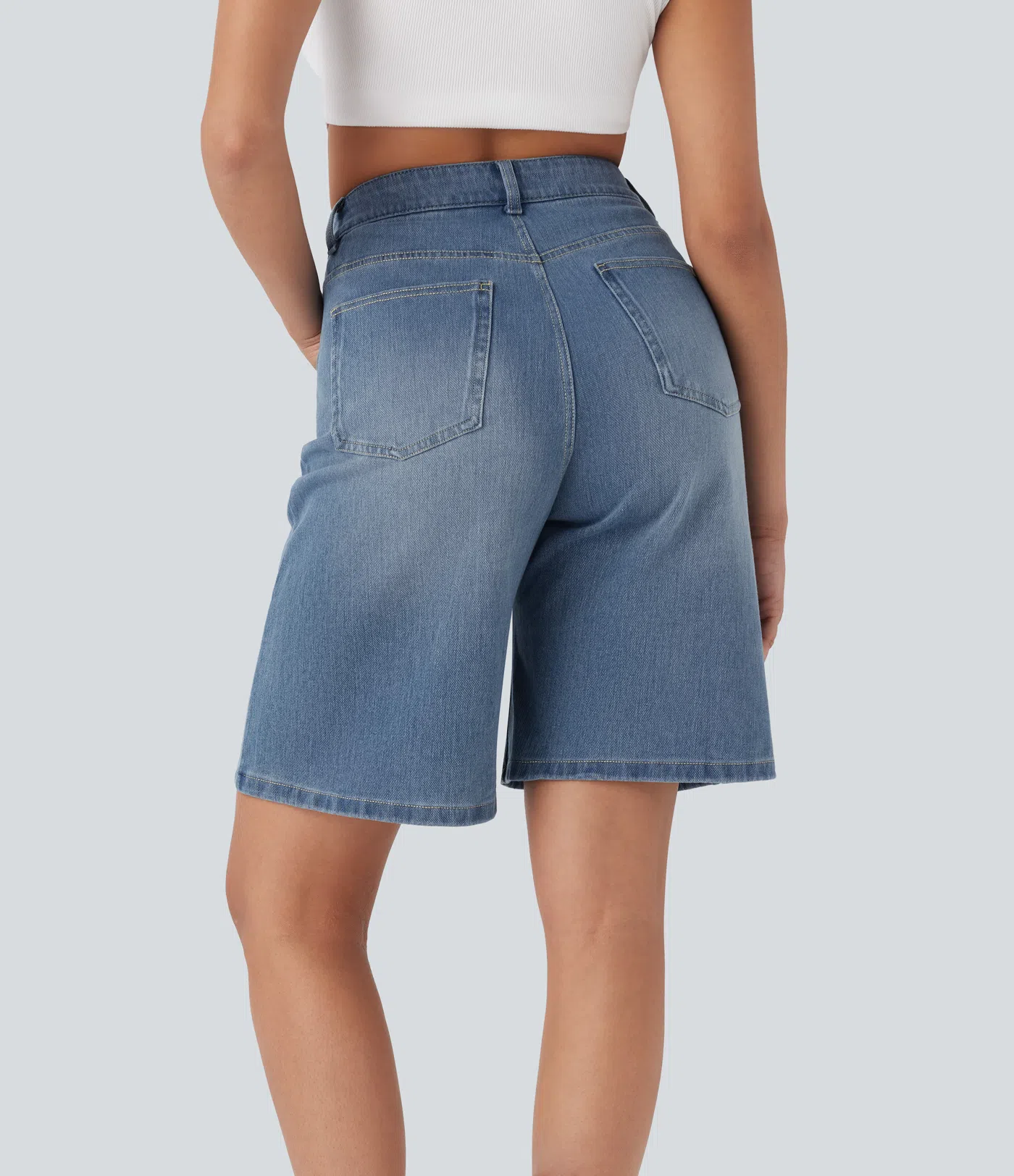 Halara Flex™ High Waisted Pockets Washed Denim Casual Bermuda Shorts