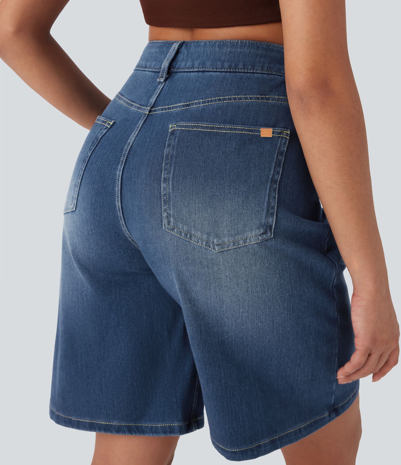 Halara Flex™ High Waisted Pockets Washed Denim Casual Bermuda Shorts