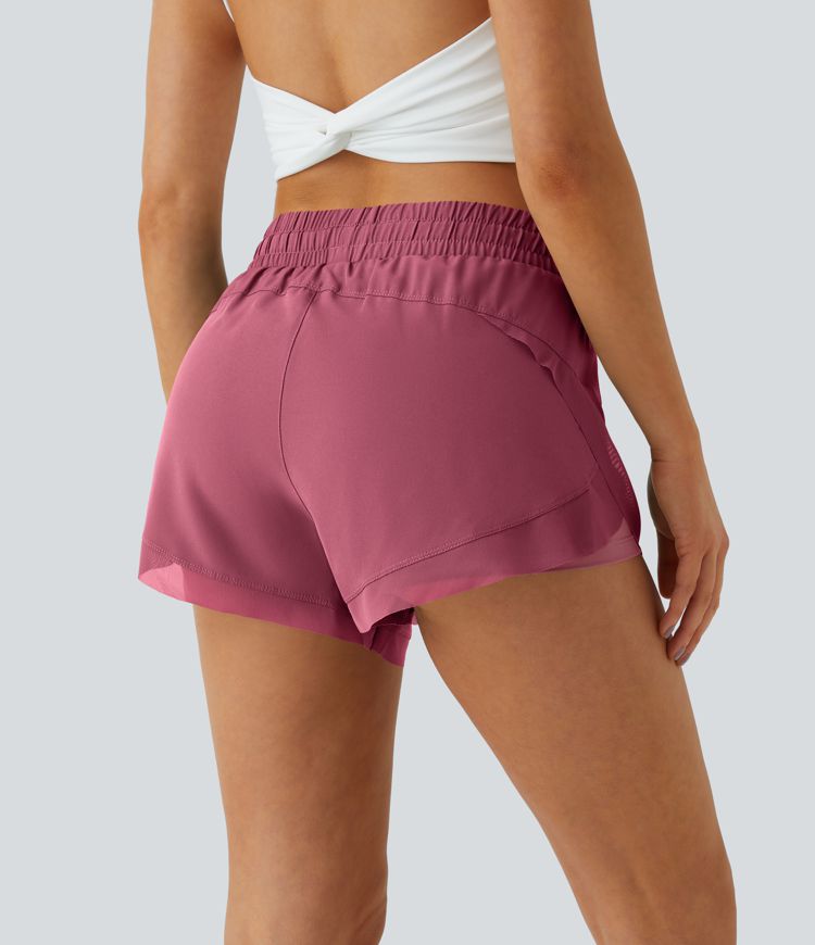 Shorts Running 7,5cm 2 en1 Taille Mi-Haute Cordon de Serrage Empiècement Mesh Contrastant 