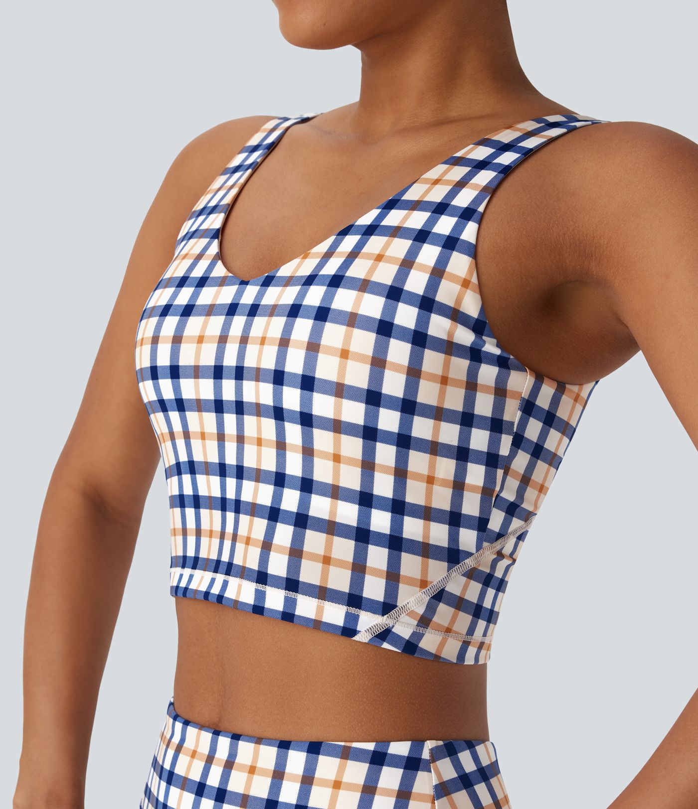 V Neck Plaid Cool Touch Cropped Yoga Tank Top