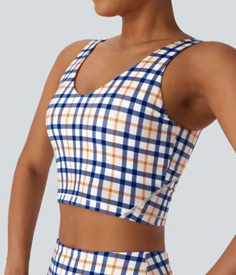 V Neck Plaid Cool Touch Cropped Yoga Tank Top