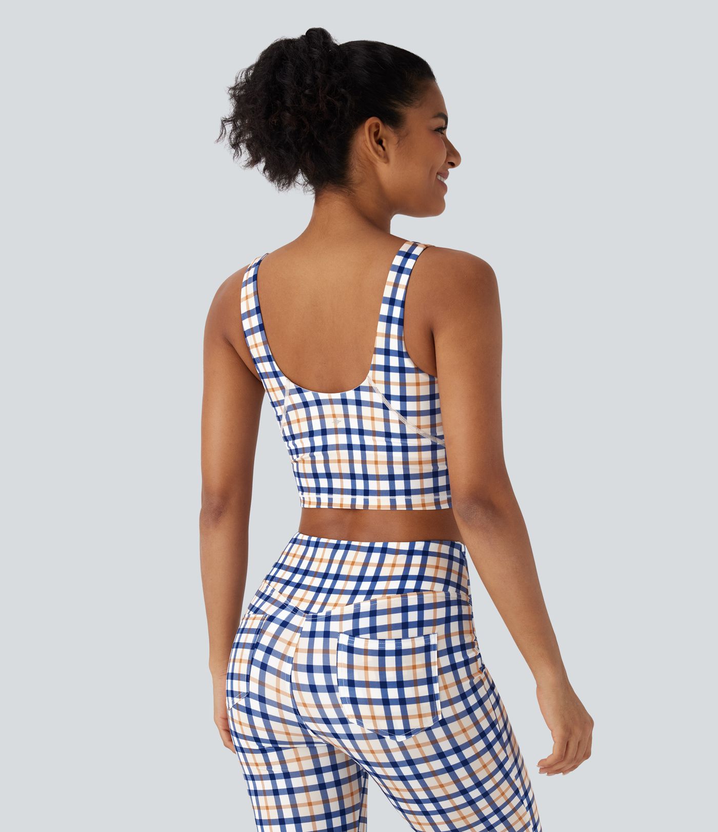 V Neck Plaid Cool Touch Cropped Yoga Tank Top