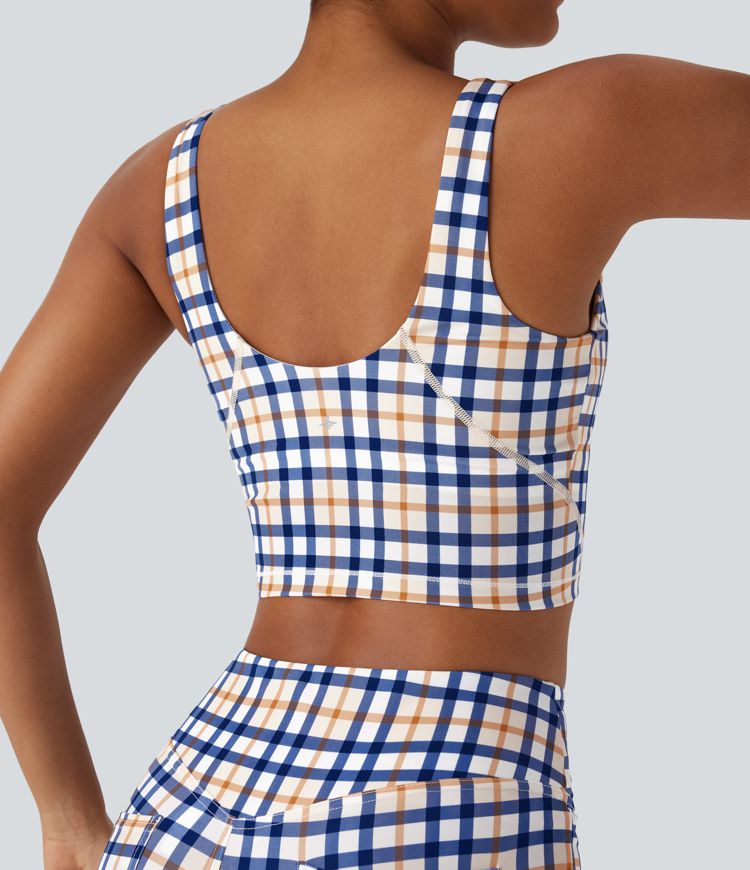 V Neck Plaid Cool Touch Cropped Yoga Tank Top