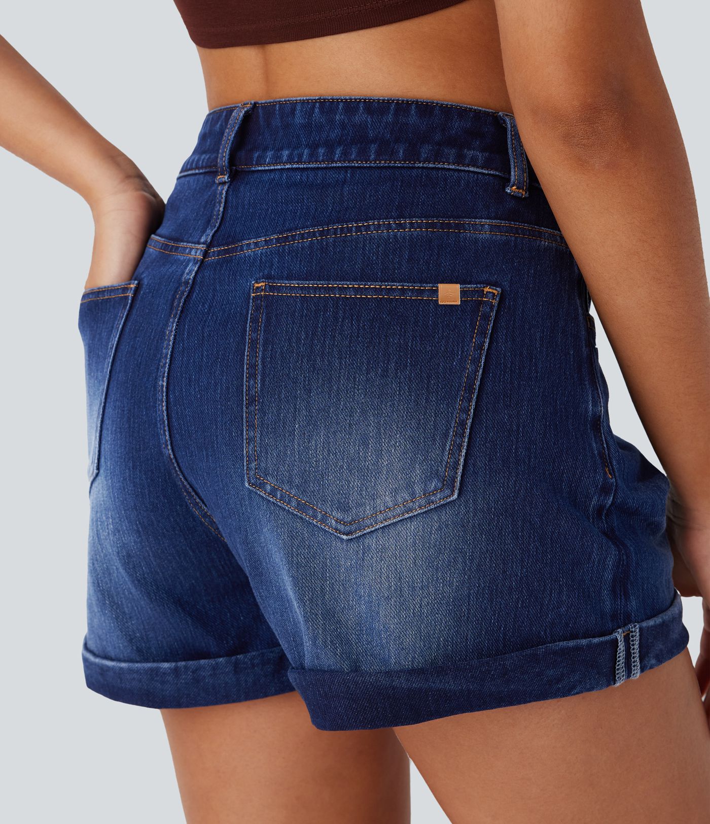 Halara Flex™ Mid Rise Zipper Pockets Denim Casual Shorts 3''