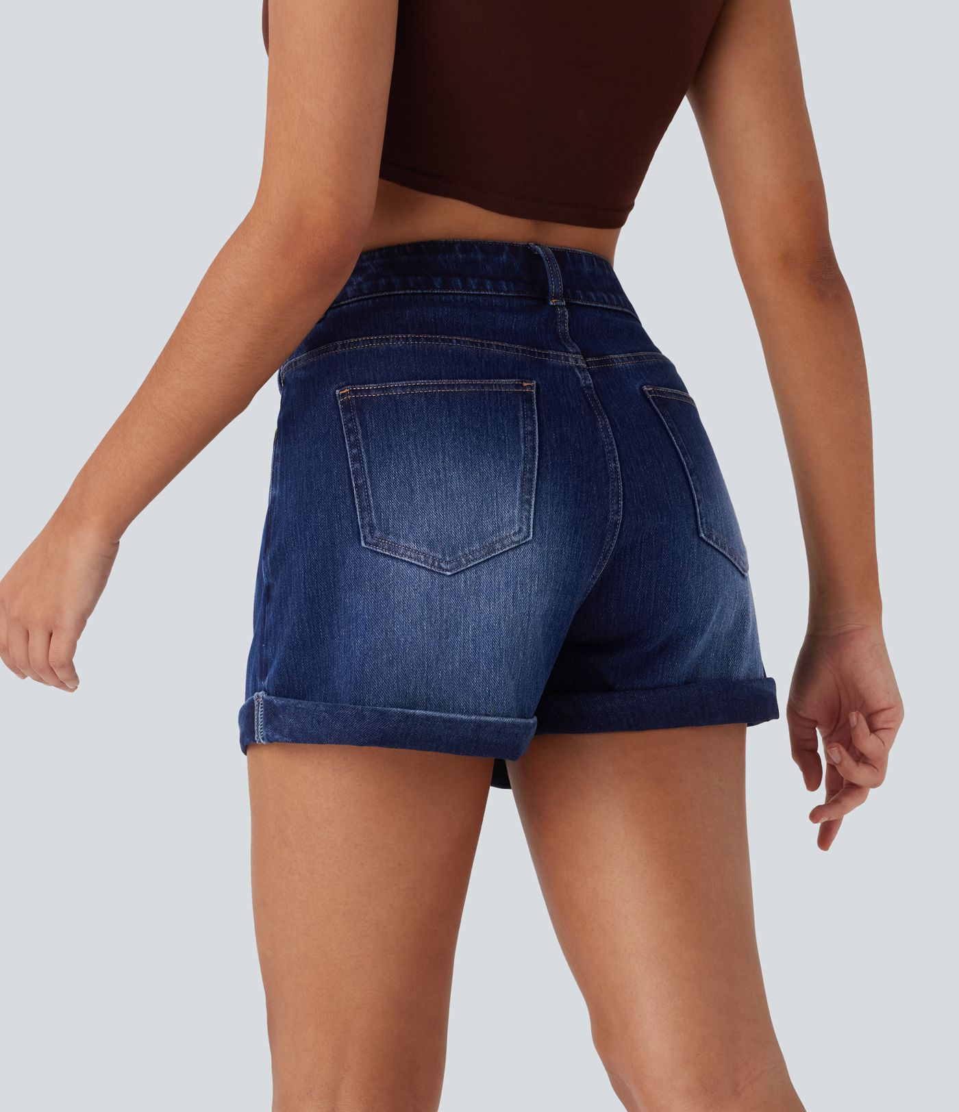 Halara Flex™ Mid Rise Zipper Pockets Denim Casual Shorts 3''