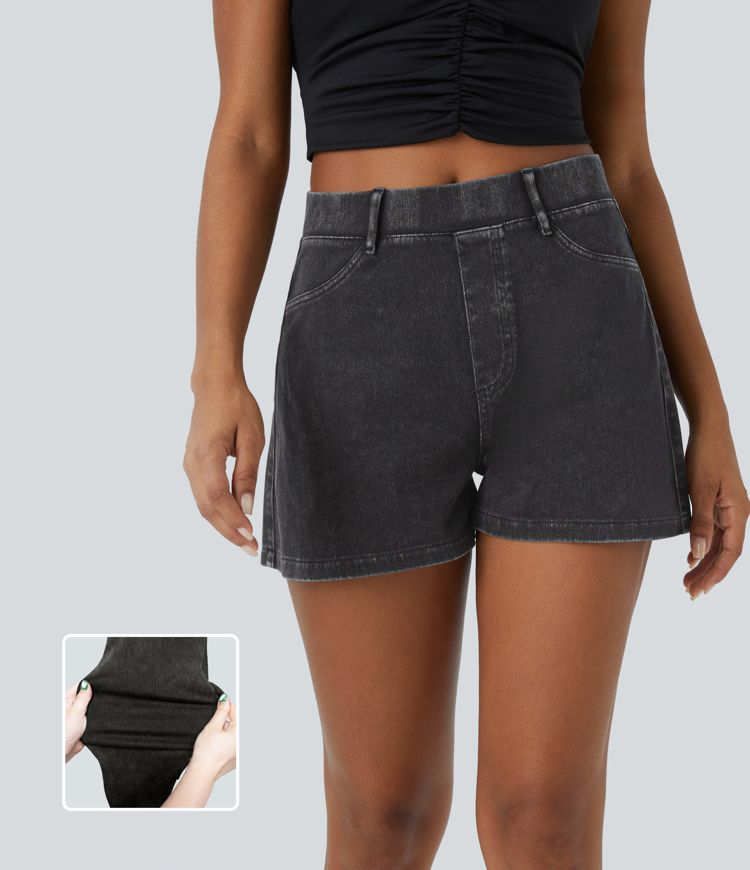 Weinexra Women's Bermuda Shorts Knee Length With Pockets High Waisted Shorts For Women Stretch Casual Loose Yoga Shorts Army Green At Women's Clothing Store