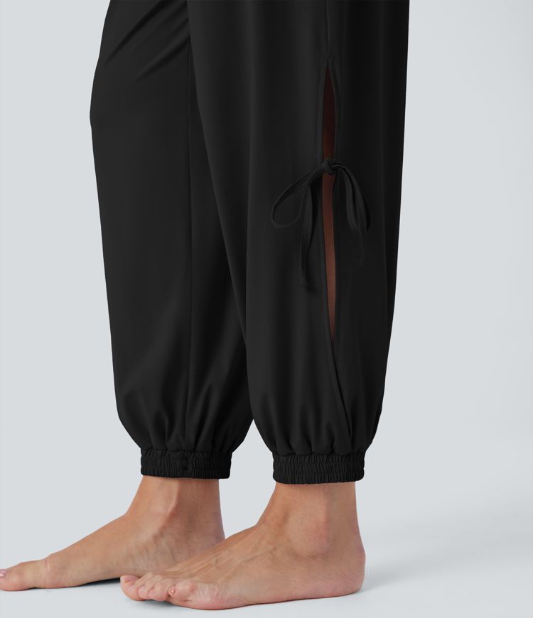 Combinaison de yoga col bateau sans manches dos nu avec découpes et poches latérales à cordon de serrage toucher frais - Protection UPF50+