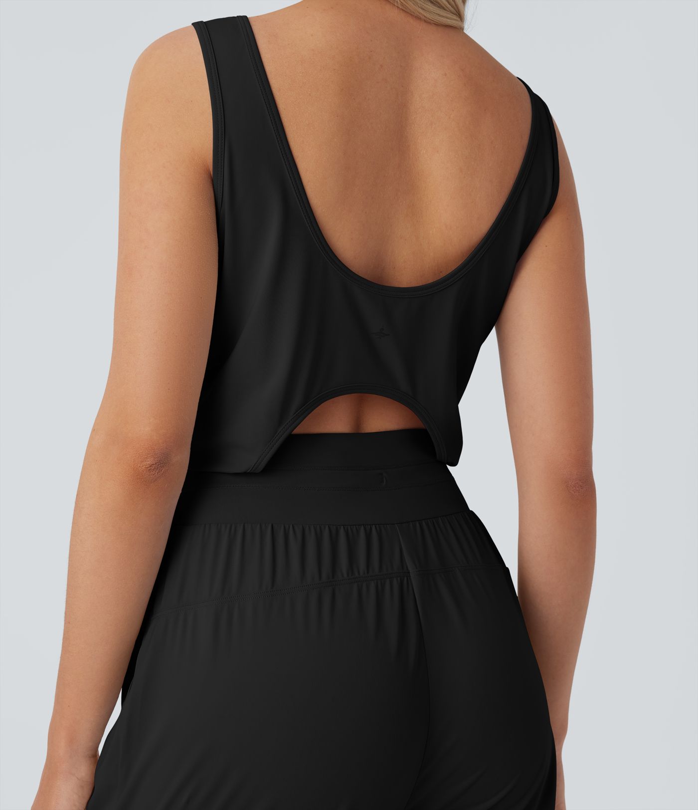 Sleeveless Cut Out Drawstring Pocket  Yoga Jumpsuit-UPF50+