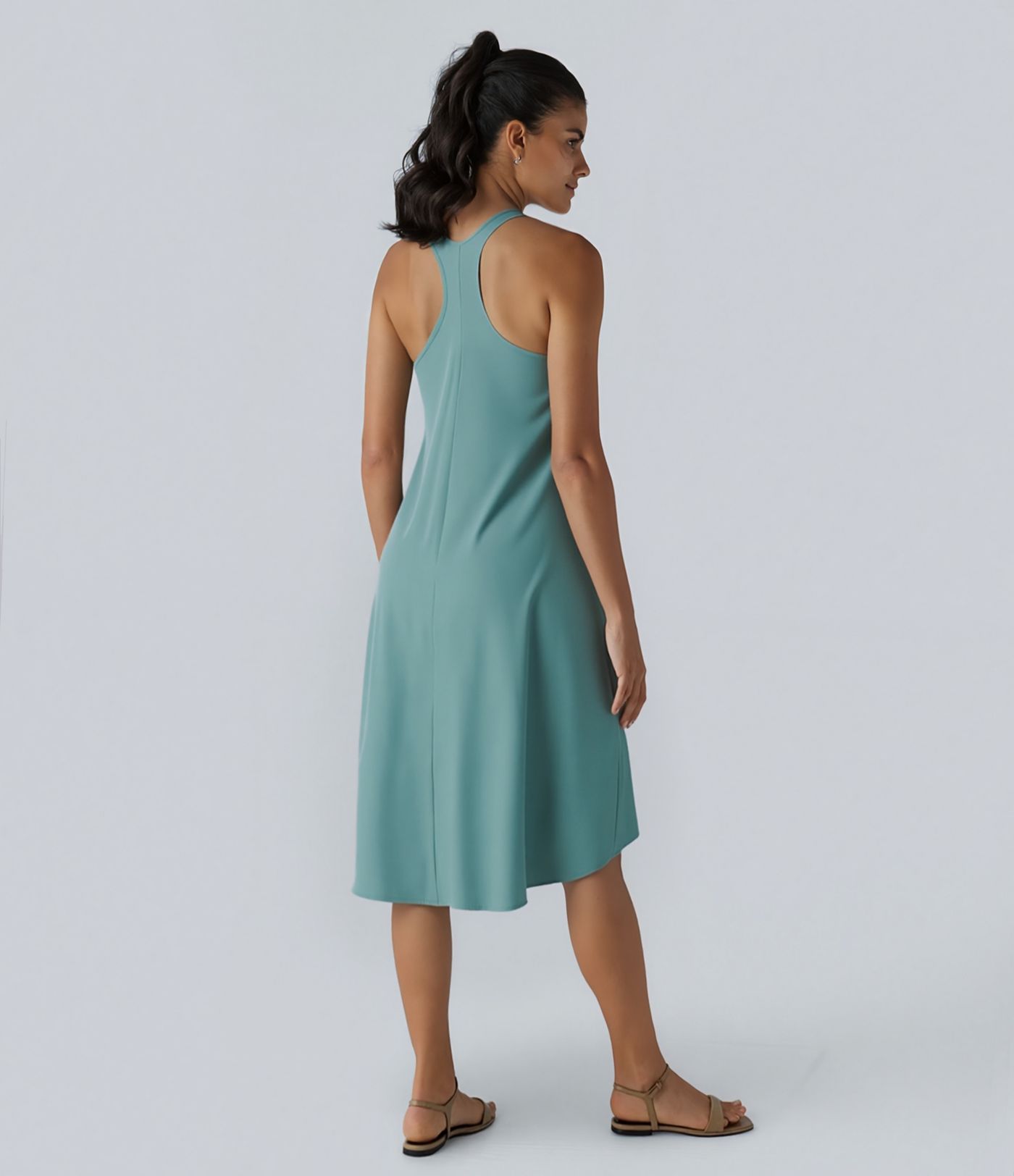 Breezeful™ Backless Racerback Side Pocket High Low Flowy Midi Quick Dry Casual Dress