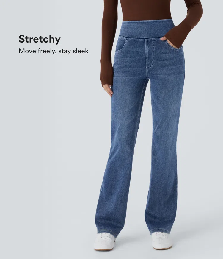 Halara Flex™ High Waisted Pockets Washed Casual Bootcut Jeans