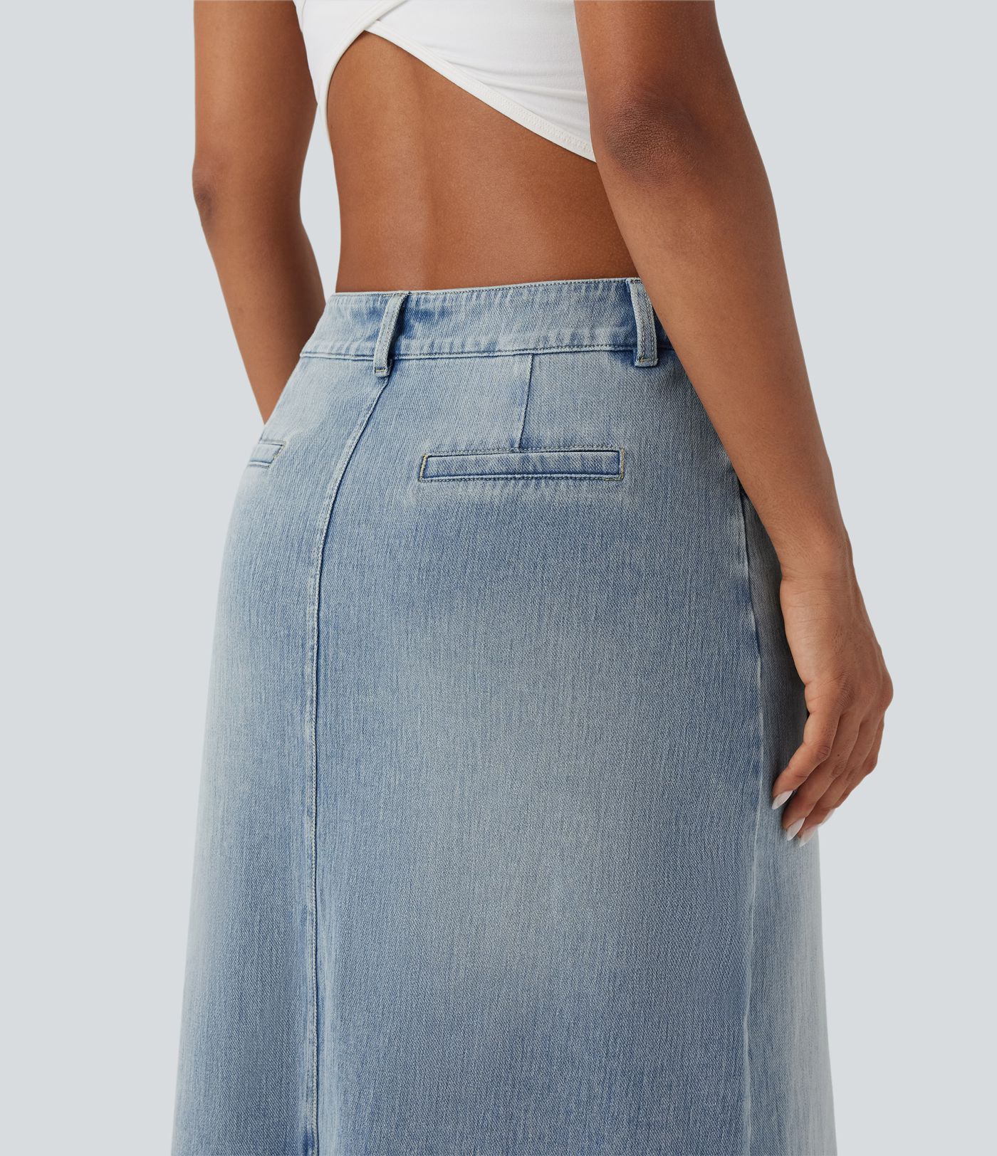Jupe denim mi-longue Halara Flex™ évasée taille mi-haute mesh léopard contrastant avec poches